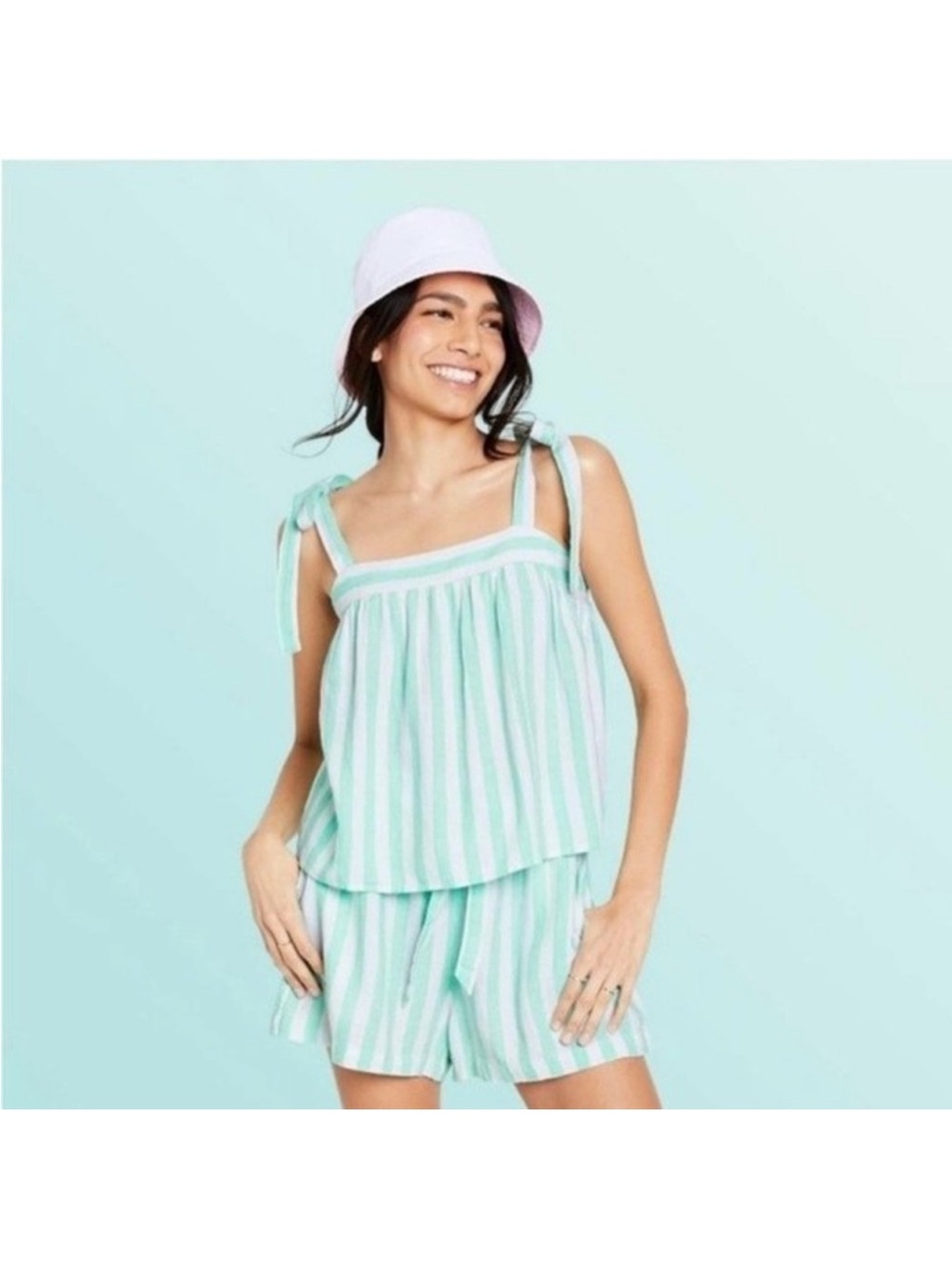 Stoney Clover x Target Lane Mint Green Striped Linen Blend Two Piece Set Size L